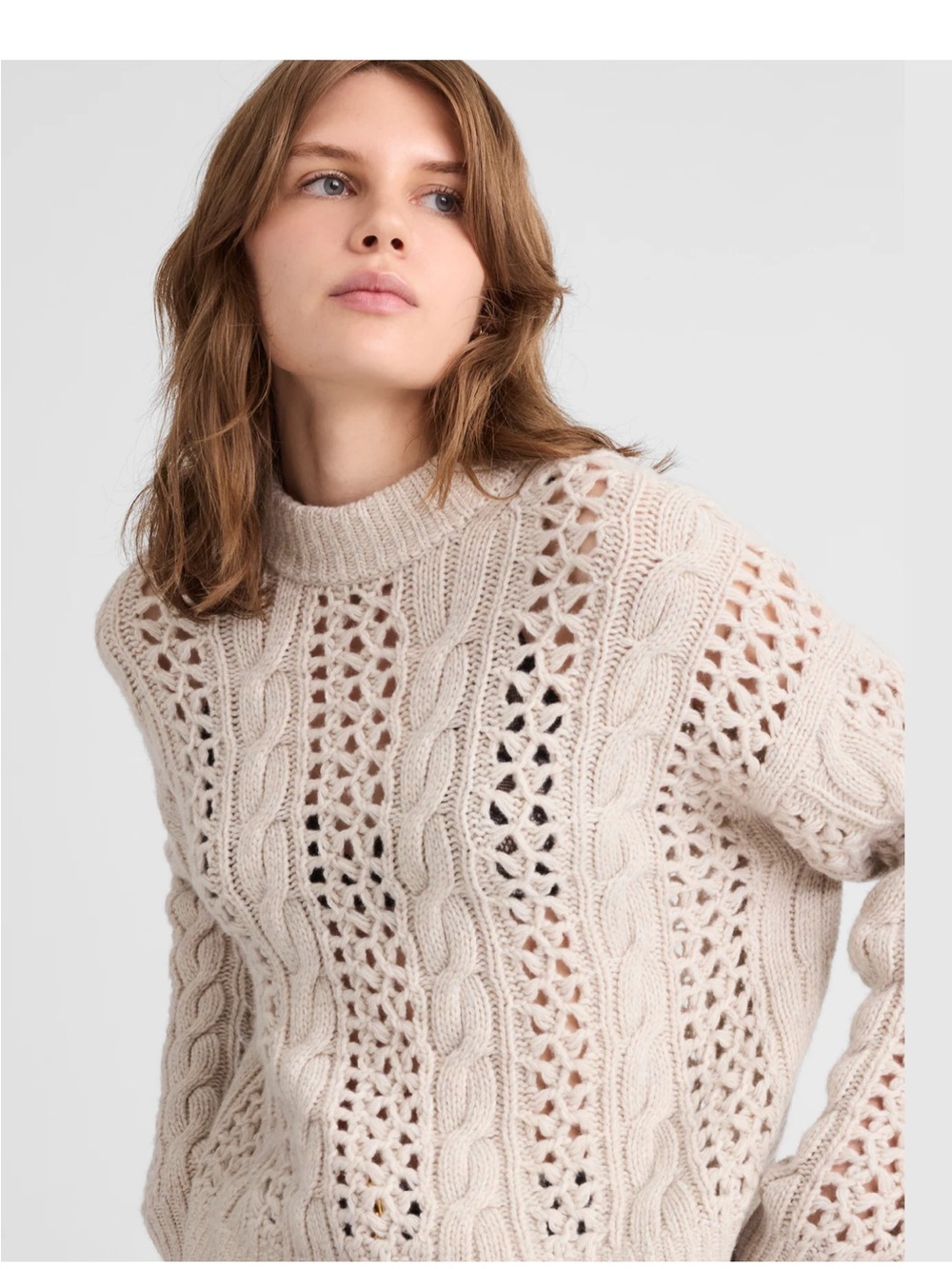 Madewell NWT marled merino wool Cable Knit Sweater mixed‎ Oat marl womens medium - Picture 3 of 13